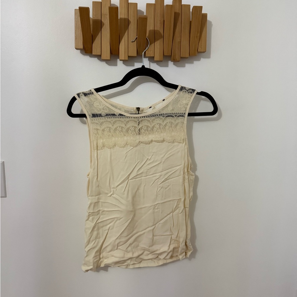 Elegant Cream Lace Trim Women's Top, Size XS